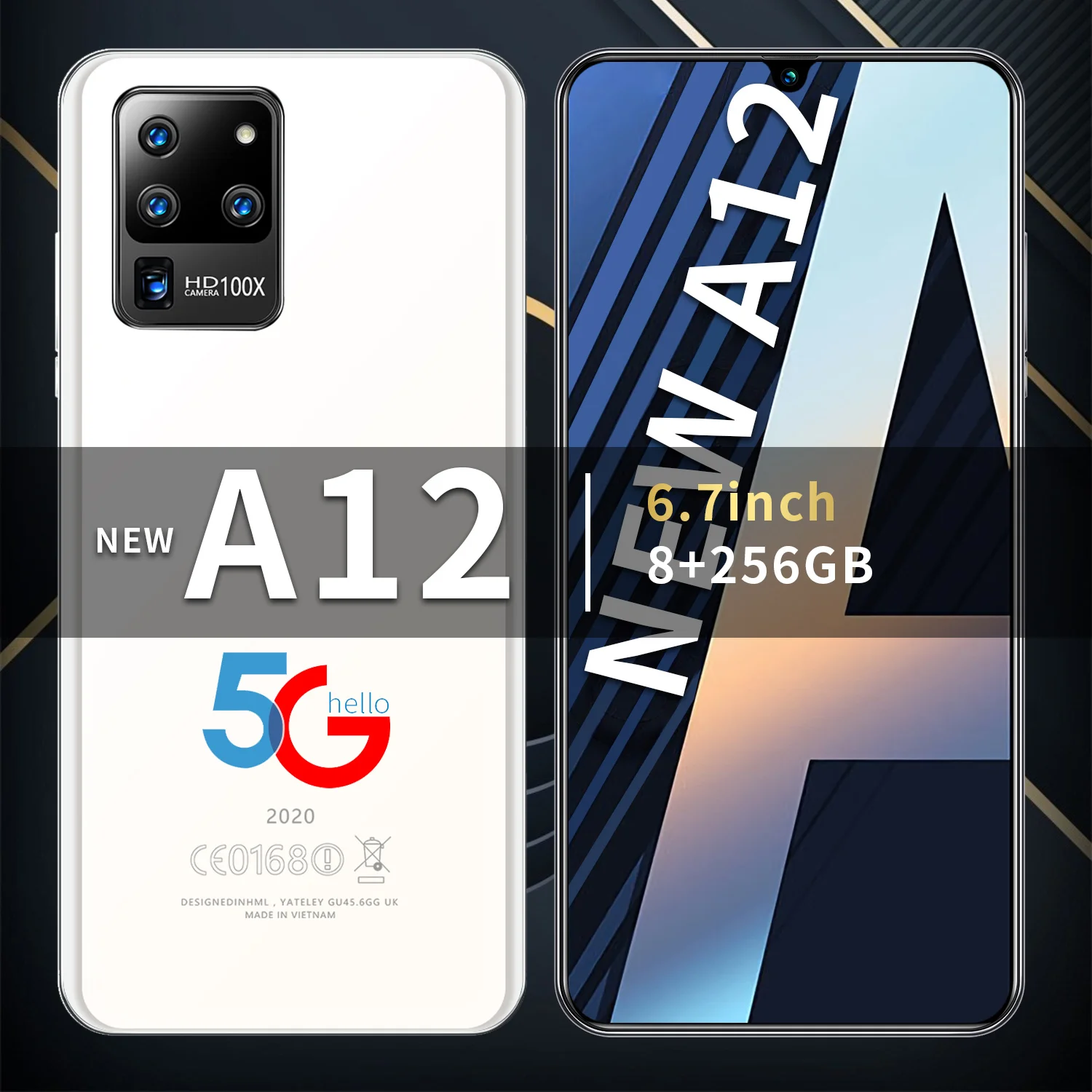 

A12 Fingerprint ID Face ID 8+256GB 16MP+32MP 5600mAh 6.7 inch smartphone