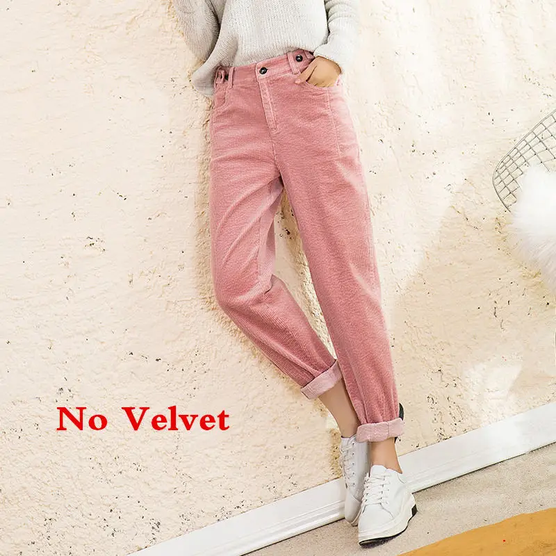 pink no velvet Новые женские вельветовые шаровары осенние штаны с высокой талией длинные бархатные брюки свободные черные брюки женские зимние спортивные брюки C5803 - Цвет: pink no velvet