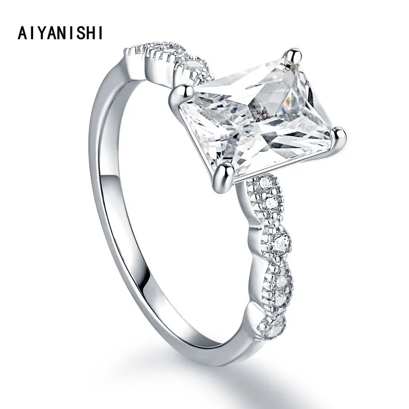 

AIYANISHI Fashion Sterling 925 Silver Rings For Women Jewelry Simple Design Rectangle Bridal Wedding Engagement Ring Gift Bijoux