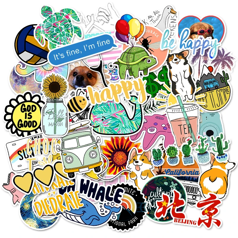 VANMAXX 50 PCS Multicolor VSCO INS Style Stickers Waterproof Vinyl Decal for Laptop Helmet Bicycle Luggage Guitar Car Stickers - Цвет: Multicolor
