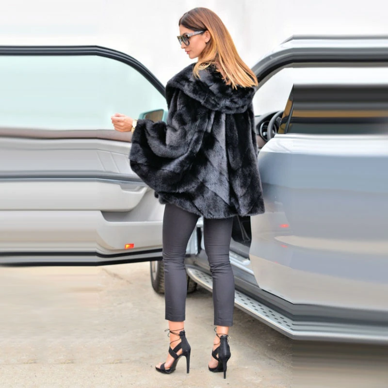 Женская шуба из меха норки с рукавом летучая мышь размера плюс свободная Шуба