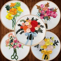 embroidery set bouquet flowers plants printed fabric needlework tools beginner embroidered round cross stitch sewing craft kit