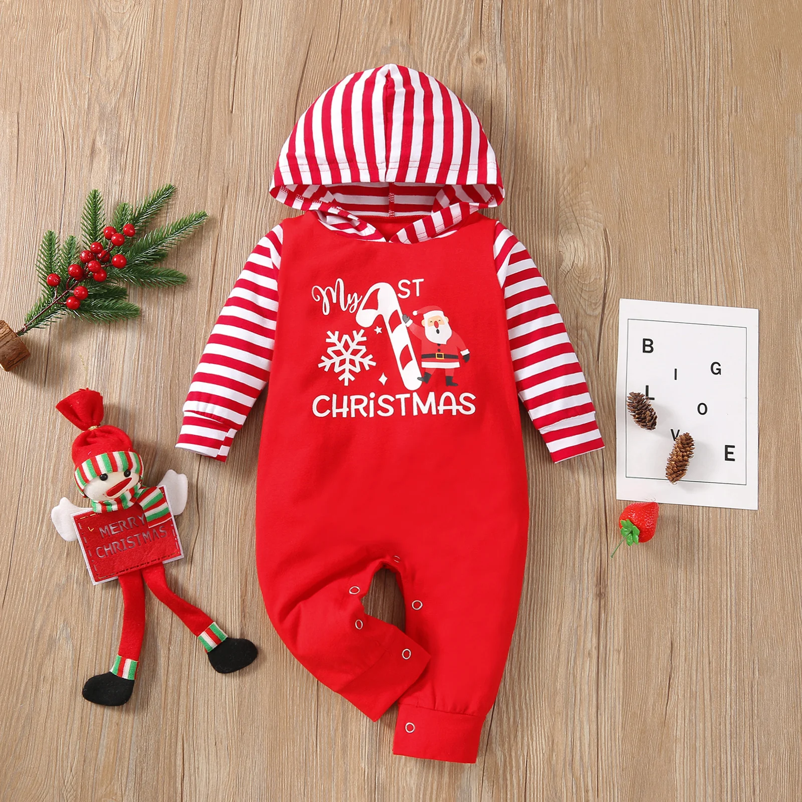 

Baby Clothing Newborn Letter Printed Striped Stitched Hooded Jumpsuit Toddler Girls Boys Spring Autumn Winter Bodysuits 3-18M