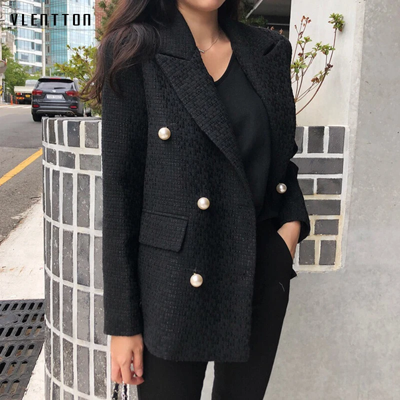 Женский двубортный блейзер с жемчужинами офисный длинным рукавом осеннее