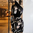 Женское вечернее платье-миди, короткое черное Бандажное платье на одно плечо с вышивкой