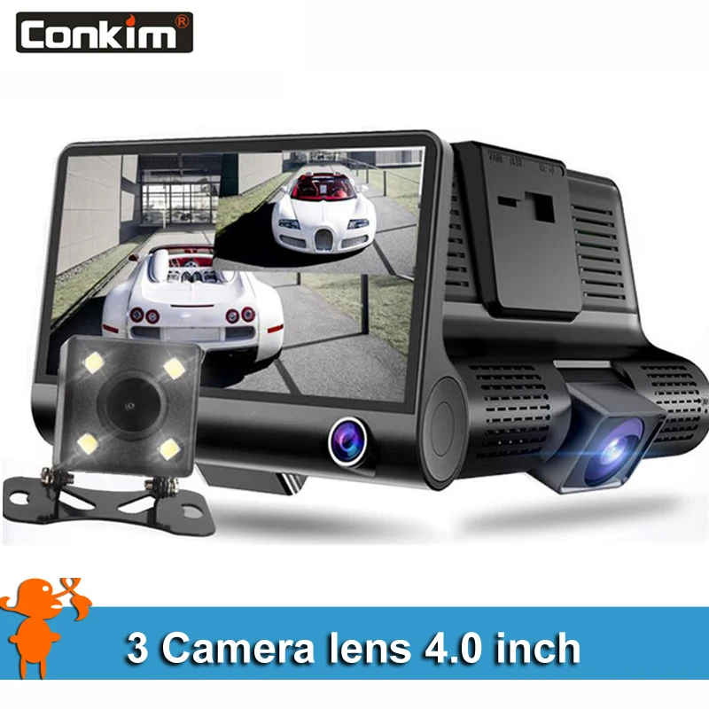 4-дюймовый автомобильный видеорегистратор с 3 объективами светодиодные