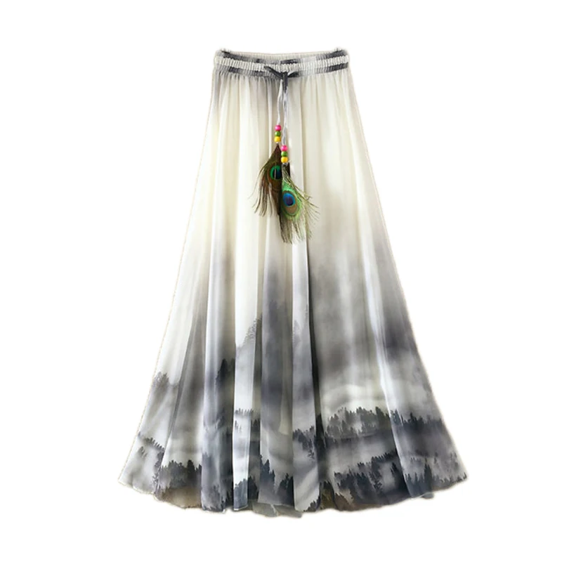 Летние шифоновые винтажные макси юбки для женщин Boho Saia Vestidos фатиновые