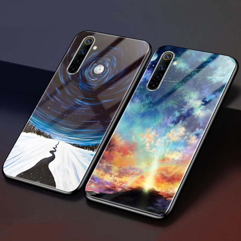 

For OPPO Realme 6S 6 Case Hard Glass Phone Case for OPPO Realme 7 Pro Tempered Case Cover Realme 6 Realme6S 6i TPU Bumper Cover