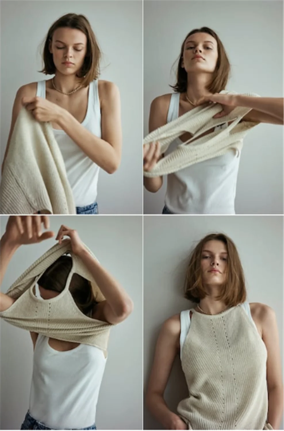 Женский вязаный свитер ZA облегающий в богемном стиле с подвесным воротником