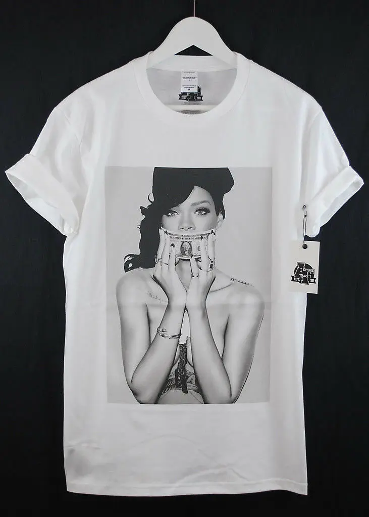 Фактический факт RIHANNA DOLLAR BILL черная и белая городская улица Премиум футболка с
