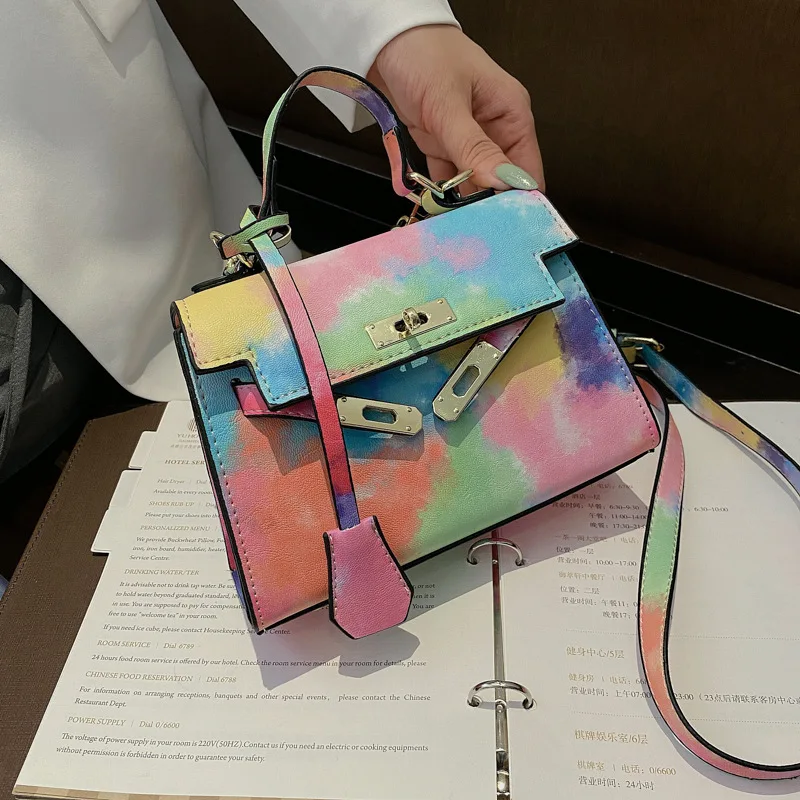 

Tie Dye Colorful Print Messenger Bags Shoulder Bag Women Handbag Purse PU Leather Fashion Retro Crossbody Bags for Women
