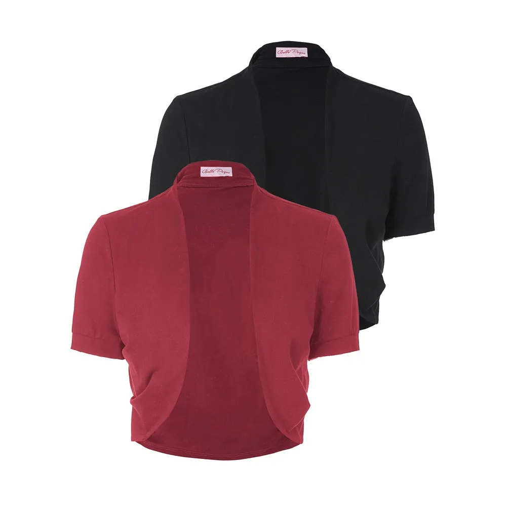 

Women 2pcs-Pack Shrug Ladies Short Sleeve Pleated Sides Cotton Bolero Elegant Slim Coats For Party Evening Vintage