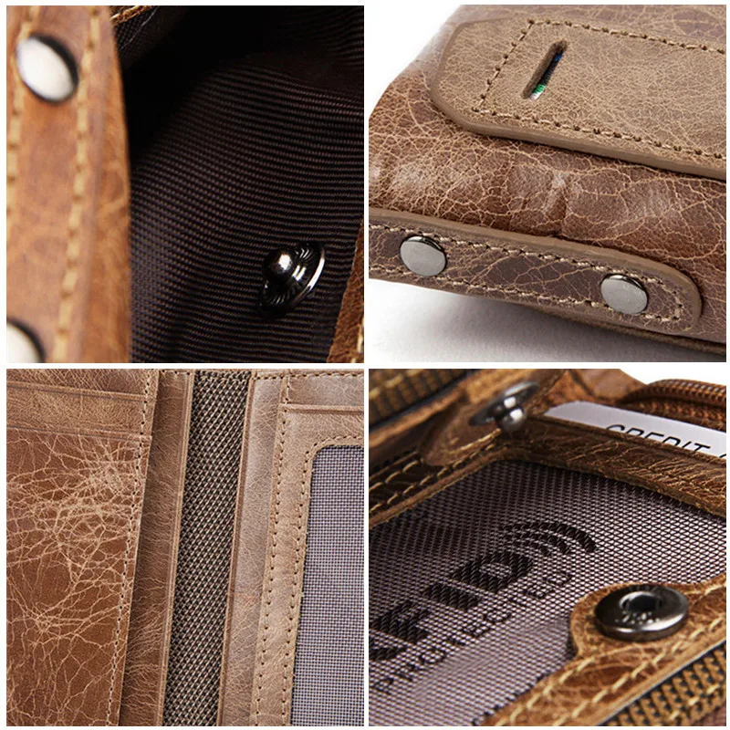 

Crazy Horse Men Wallets Short Credit Business Card Holders Double Zipper Cowhide Leather Wallet Purse Carteira