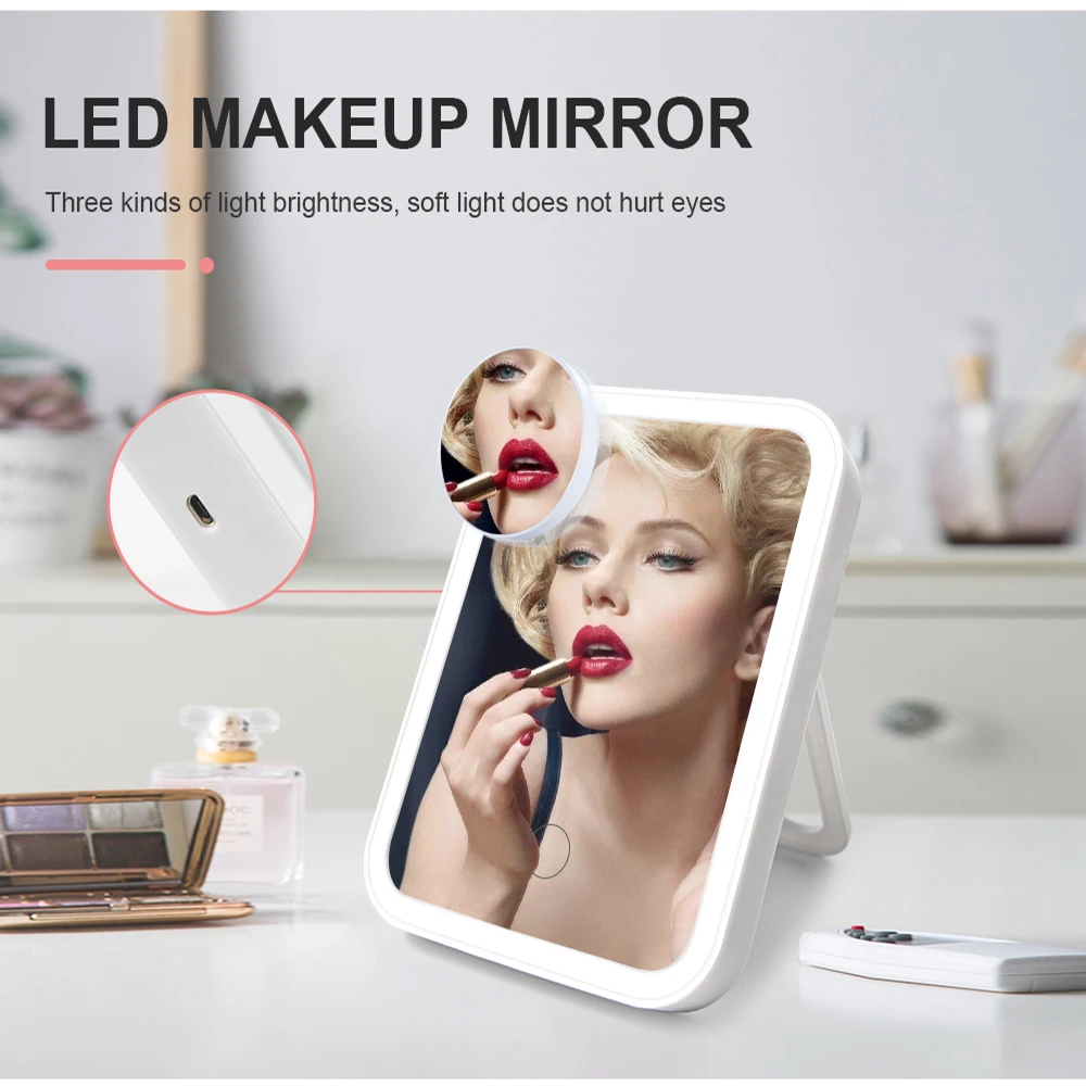 LED Makeup Mirror with led light Vanity Dormitory Rechargeable Folding Portable Beauty Desktop VIPdrop shipping | Красота и здоровье