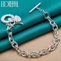 doteffil 925 sterling silver leaves pendant bracelet thick chain for woman man charm wedding engagement fashion jewelry