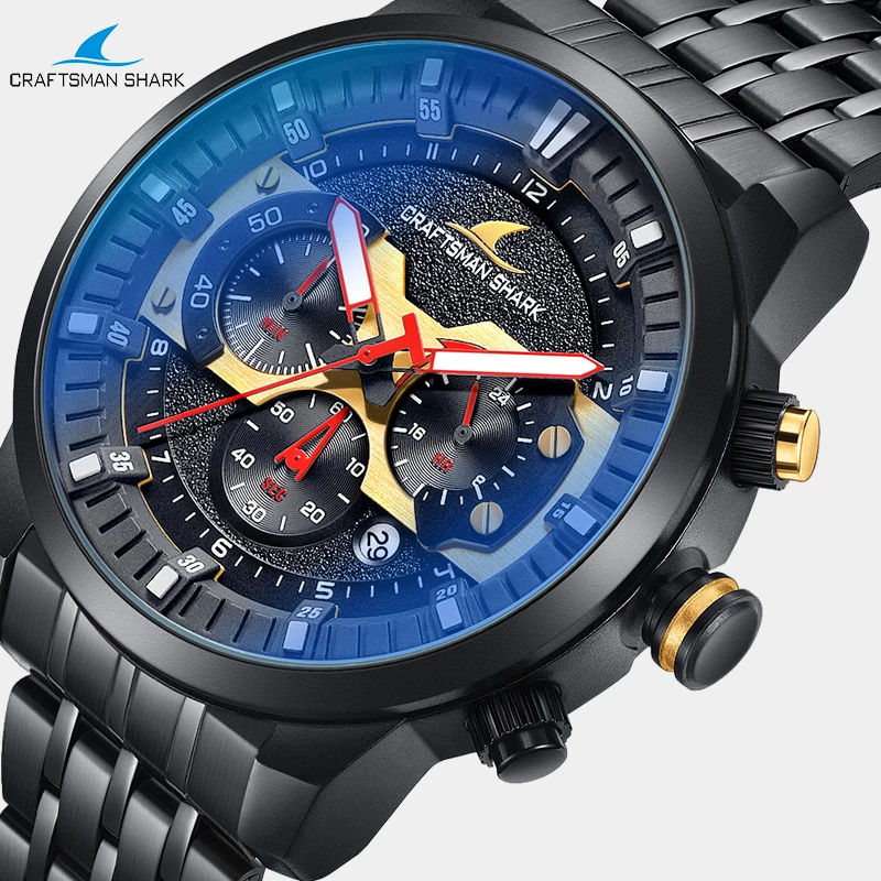 

Casual Sport Watches for Men Blue Top Brand Luxury Stainless Steel Strap Wrist Watch Man Clock Fashion Chronograph Wristwatch