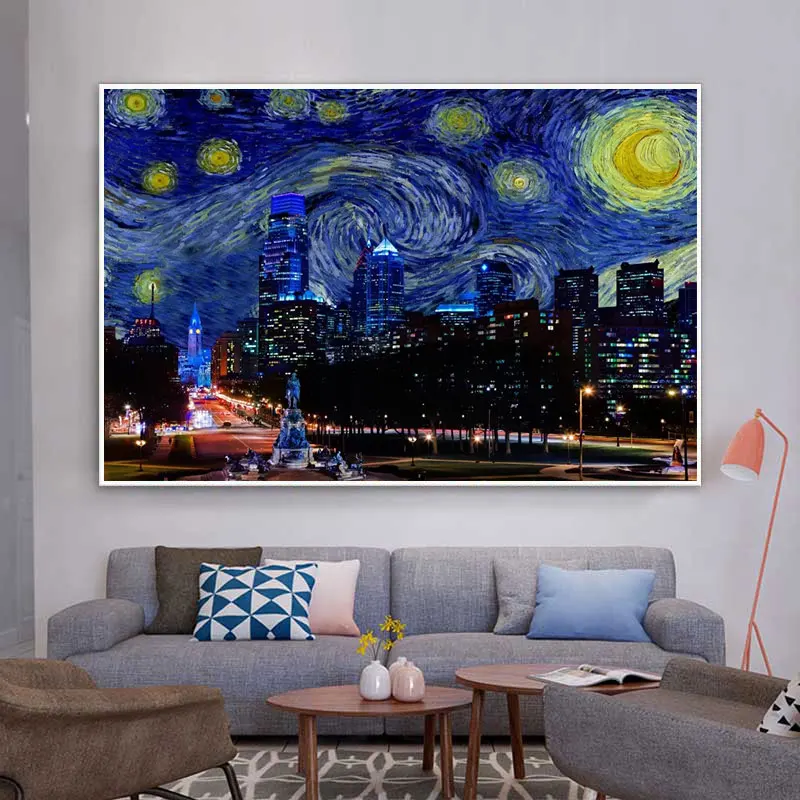 

Famous Van Gogh Landscape City Night Scene Pictures Canvas Paniting Poster Modern Wall Art Oil Painting Home Livingroom Decor