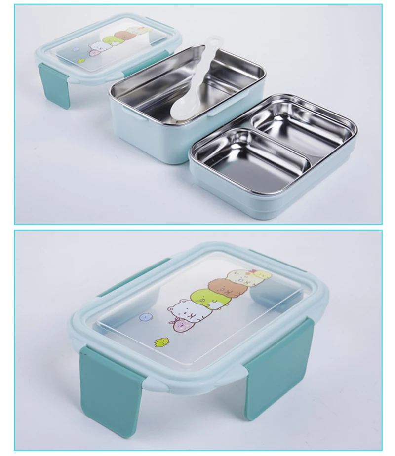 SHAI портативный для детей, для пикника, школы, Bento Box, коробка для обедов с мультипликацией, из нержавеющей стали, двухслойный контейнер для еды