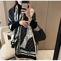 new product imitation cashmere womens scarf explosion style paris tower autumn and winter double sided thick plaid shawl scarf