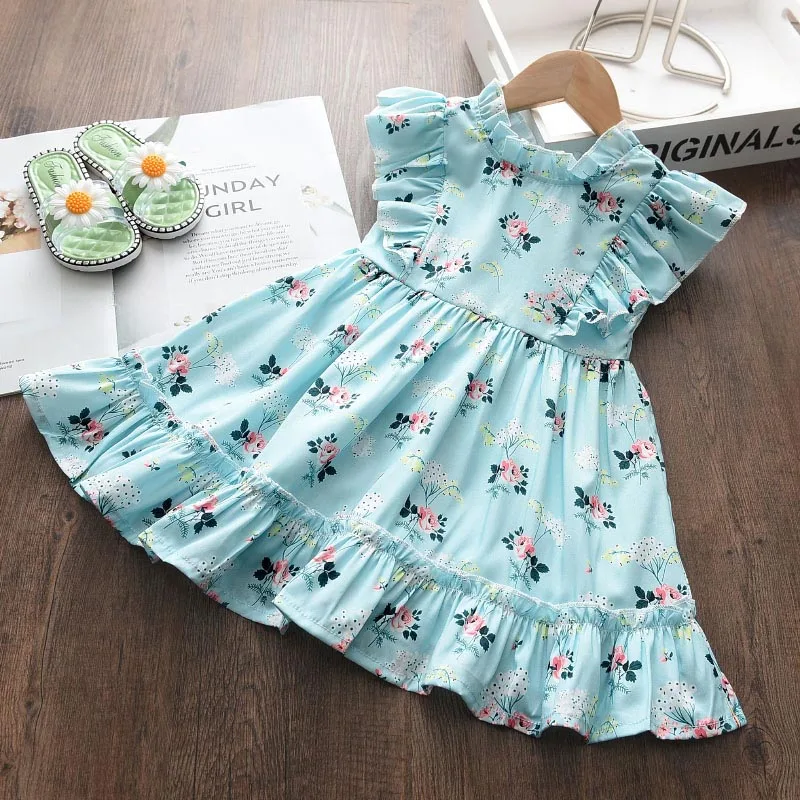

Keelorn Girls Flowers Print Dresses 2021 New Summer Baby Girl Ruffles Costumes Kids Sleeveless Party Princess Vestidos 1-5T