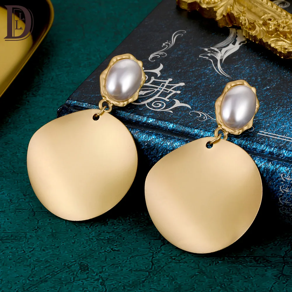 Женские серьги гвоздики LINDLEY большие овальные с золотым жемчугом и металлической