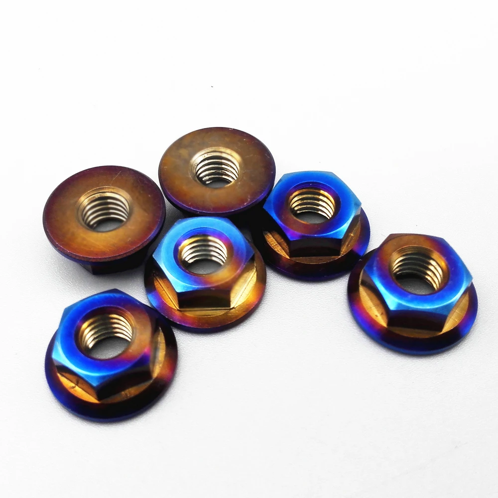 

4 pcs M8 M10 for Motorcycle Modified Flange Nut Ti Nuts Grade 5 Burned Blue Titanium Screw Nuts Ti Fastener