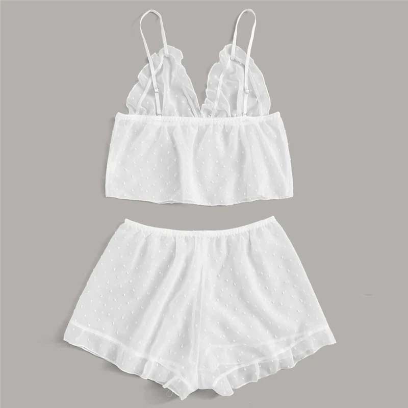 

New Solid See-through Lace Sleepwear for Women Sexy Pjs Ladies Lingerie Tops Shorts Sets Babydoll Pajamas Nightwear M L XL