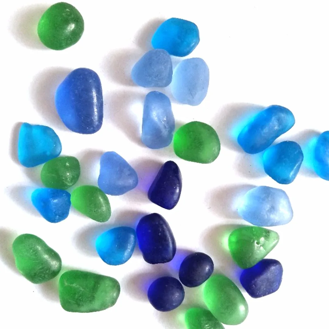 

Морские стеклянные бусины синие зелёные 12-18 мм