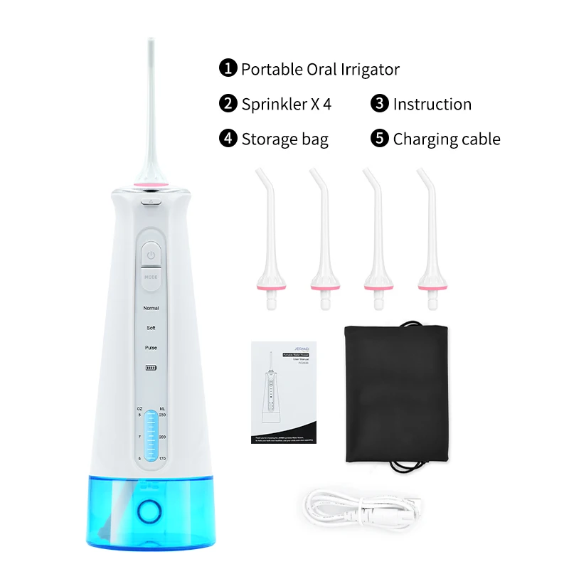 

4 Tips Oral Irrigator Portable Water Flosser IPX7 Waterproof Dental Water Jet 230ML Water Tank Teeth Cleaner USB Rechargeable