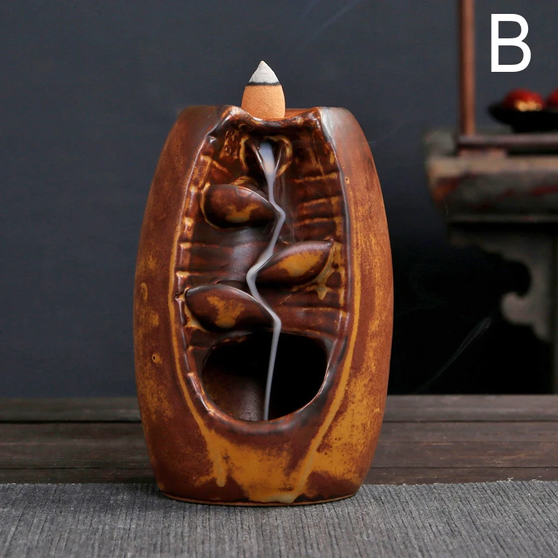 Ceramic Smoke Backflow Incense Burner Back-flow Censer Cone Holder Ornament Crafts Home Office Decor | Дом и сад
