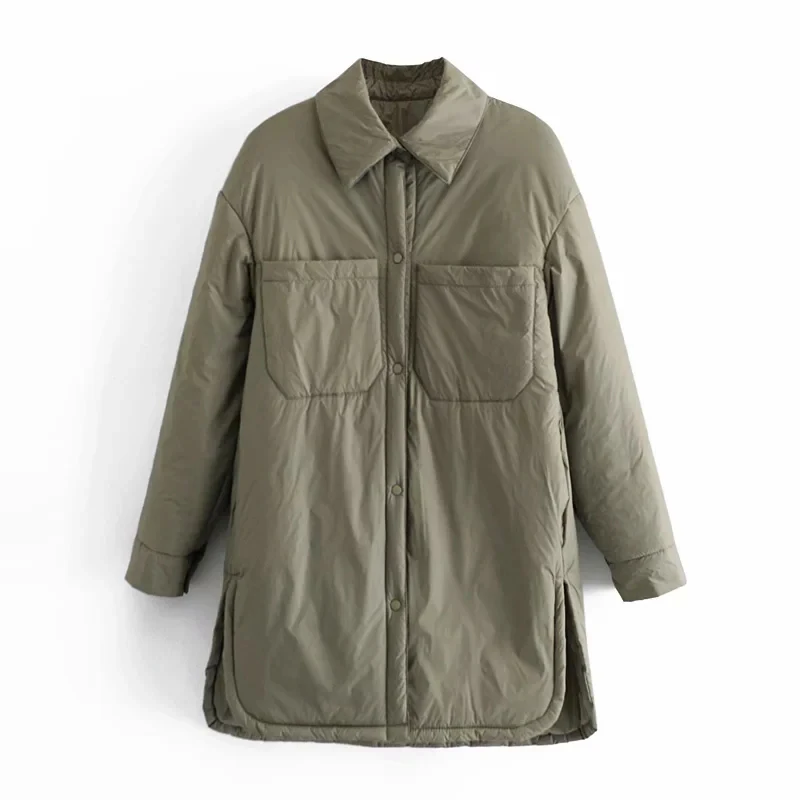 

Za Women's Shirts Jackets Thin Parka Oversize Shirt Coats Femme Armygreen Outerwear Coats Bf Long Sleeve Khaki Coat trf 2021