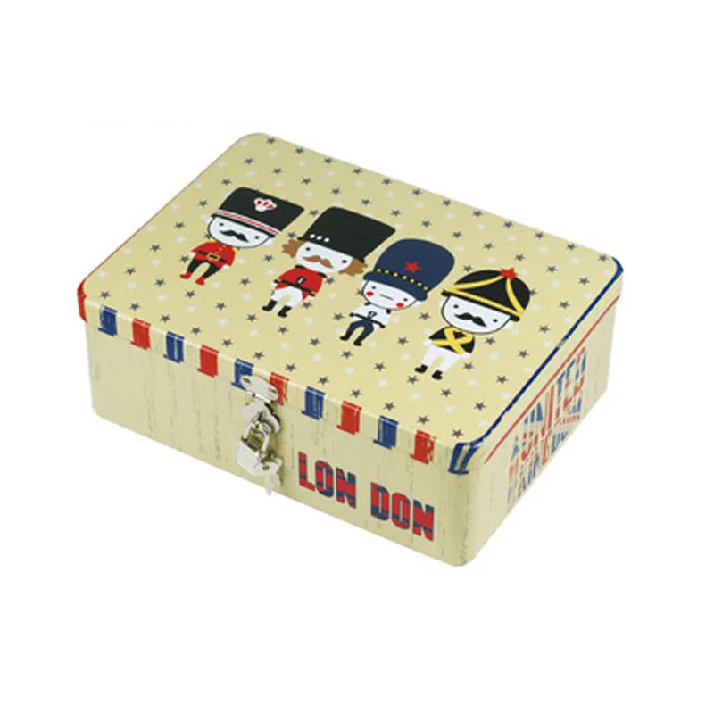 Жестяная коробка с замком маленькая для хранения железный чехол косметики