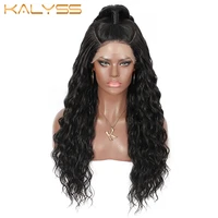 kalyss 32 inches natural blak curly synthetic long pre braided ponytail circle lace part wig with baby hair for women