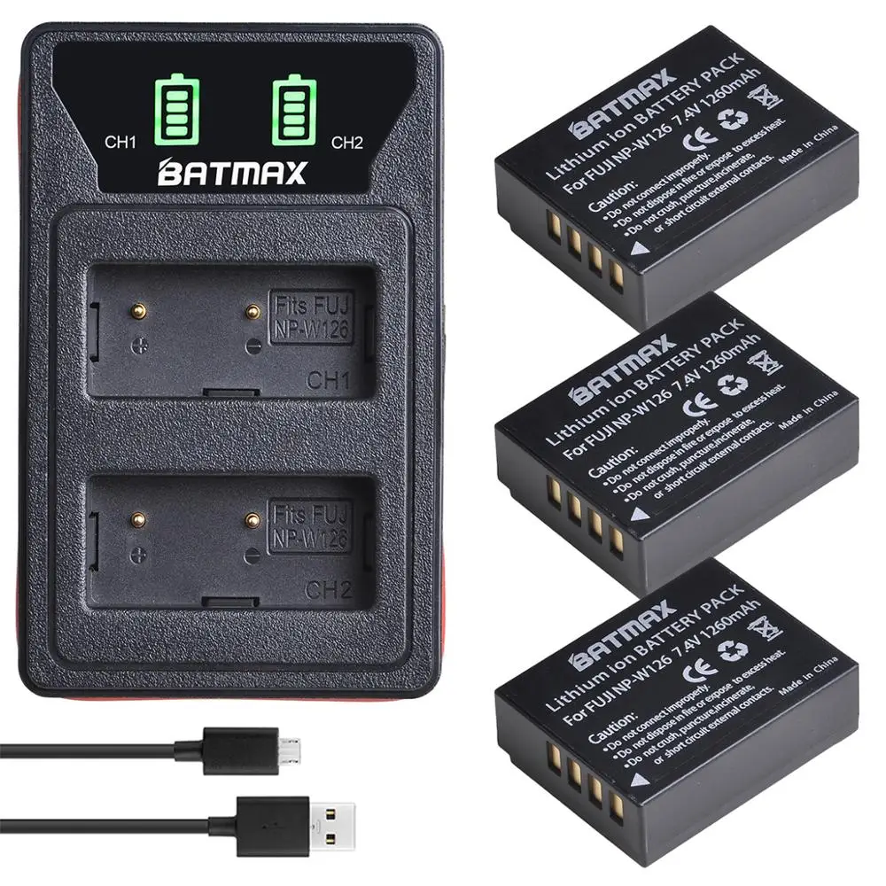 NP-W126 батарея NP W126 2 шт. + встроенное зарядное устройство с двойным USB ЖК-дисплеем