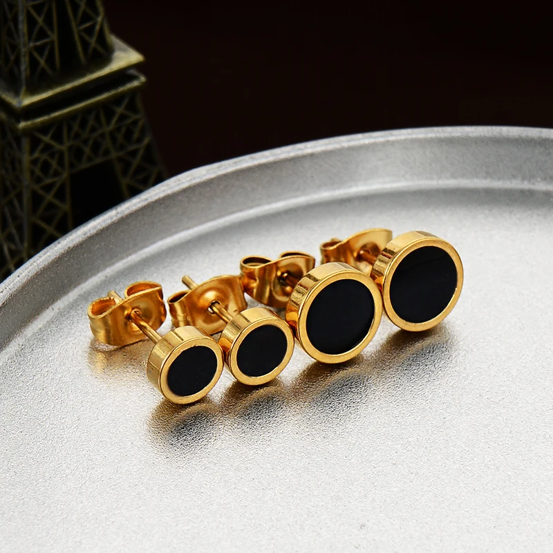 

H:HYDE 1 Pair Stainless Steel Ear Studs Earrings Round Shaped with Butterfly Clasp Push Earrings Women Men Earrings DY