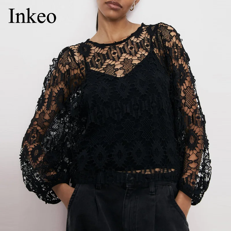 Женские сексуальные кружевные топы новинка 2019 пуловер с круглым вырезом блузка