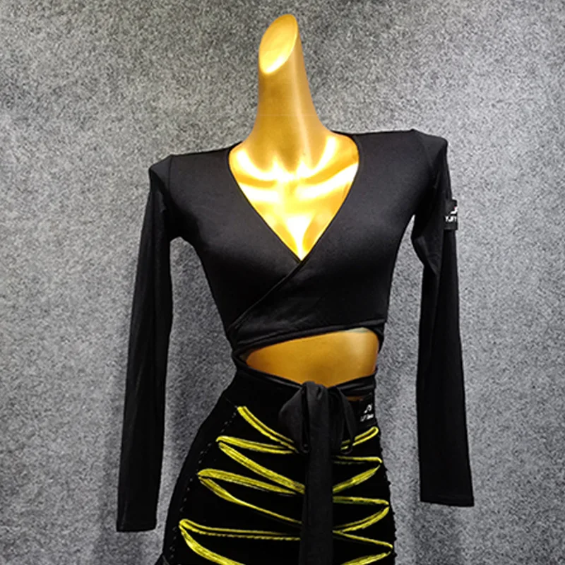 

Latin Dance Tops Adults Balck Crystal Linen Top Women Dancing Practice Clothing Tango Rumba Salsa Cha Cha Samba Dancewear DN4884