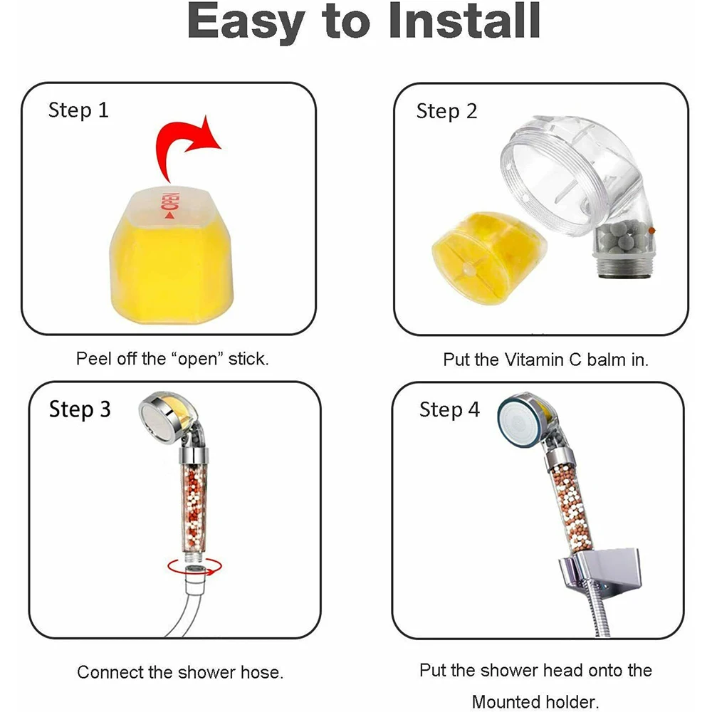 

Bath High Pressure Water Saving Shower Head VitaminC Ionic Rain Shower Filter with Hose Hard Water Softener Showhead Filters Set