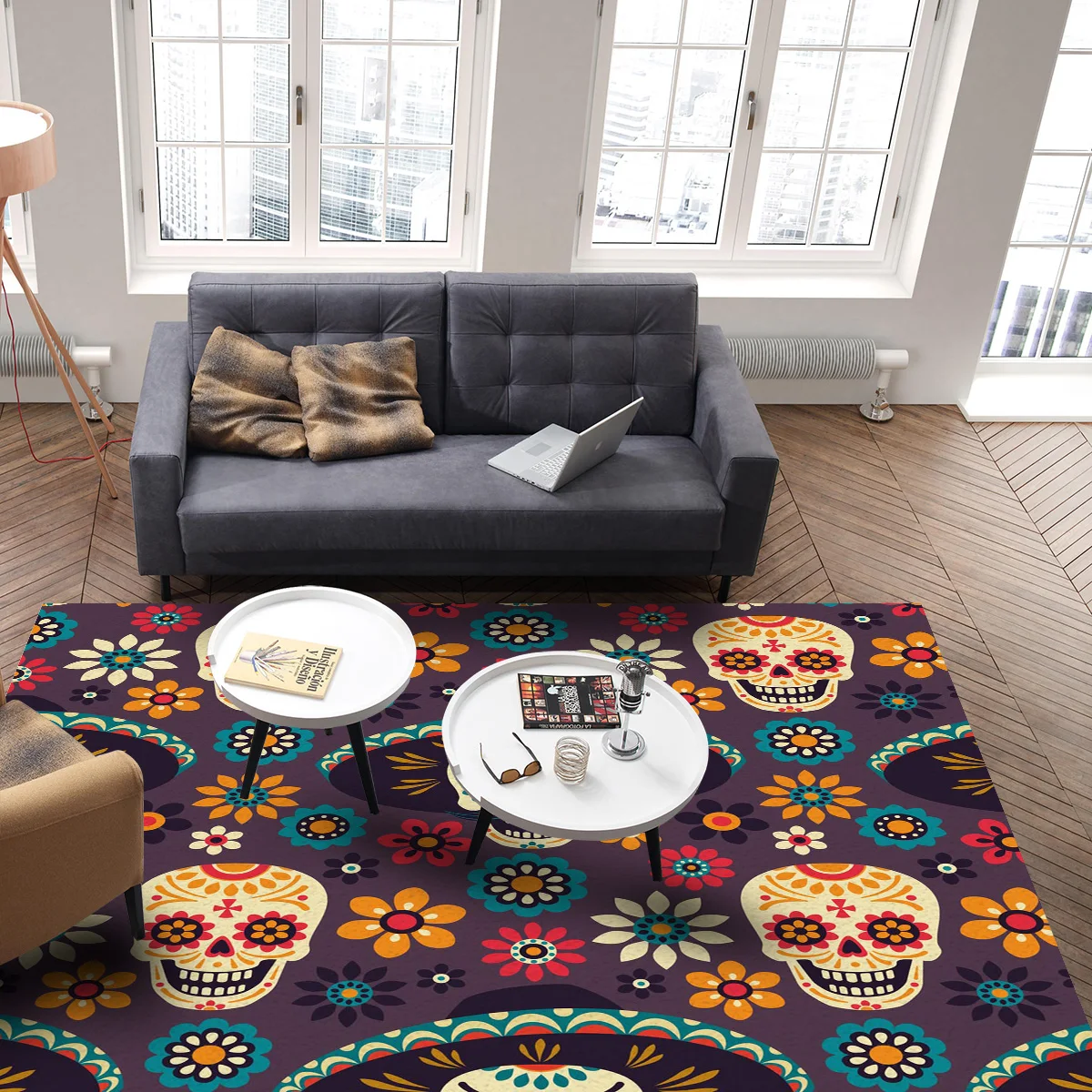 Круглая красная синяя плотная шляпа с изображением черепа цветов коврики для