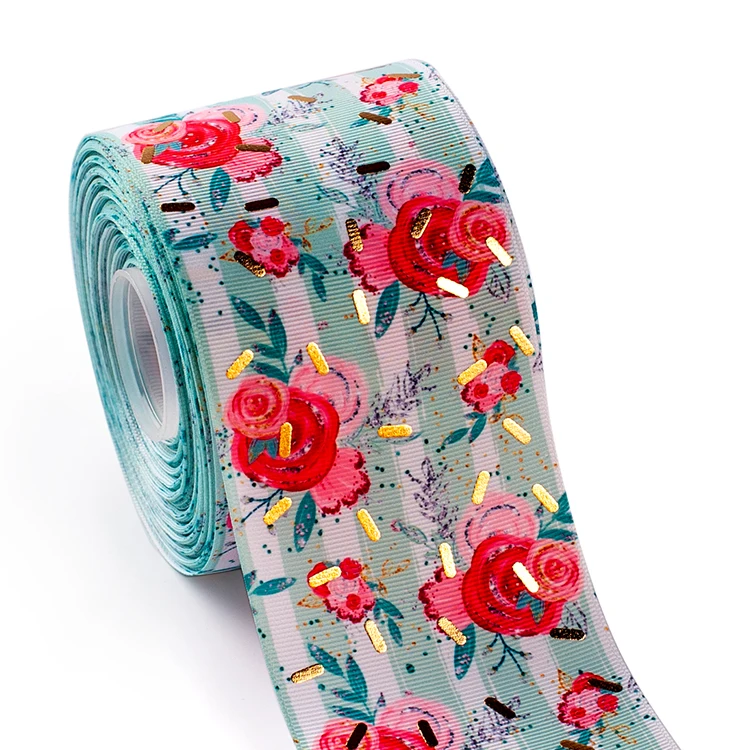 

3-дюймовая 75 мм 10 ярдов прямоугольная лента из золотой фольги с принтом цветов, корсажная лента, Термотрансферная печать