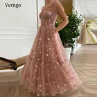 Детское розовое Тюлевое платье-трапеция Verngo, короткое платье для выпускного вечера с блестящими звездами на бретелях, приталенное платье длиной до середины икры, 2021