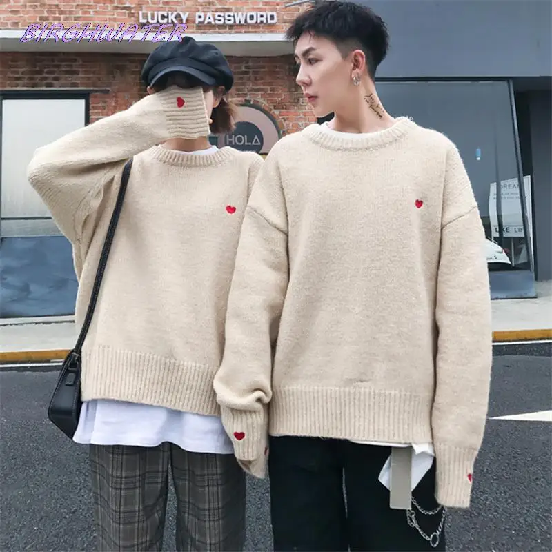 

Couple Sweater Autumn Cute Heart Shape Pattern Casual Sweaters Women Long Sleeve Warm Pullovers Fashion Clothes Knitted Jumpers
