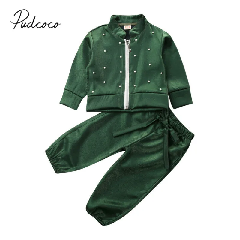 Куртка на молнии с длинным рукавом и жемчужинами весну/осень|Комплекты одежды