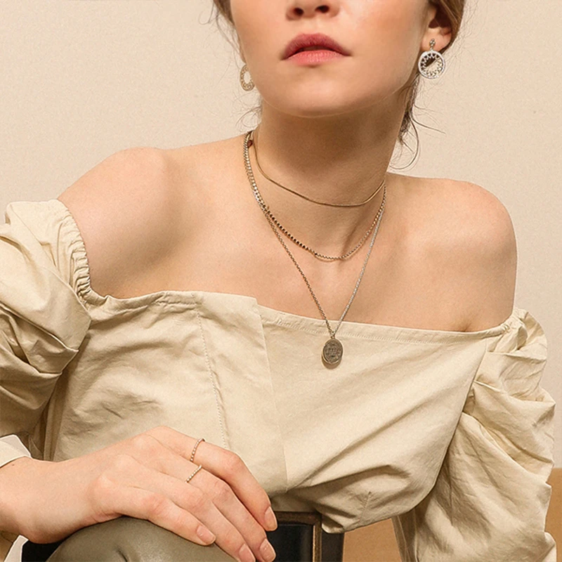 Длинное ожерелье из нержавеющей стали с подвеской Женское Ожерелье-цепочка для