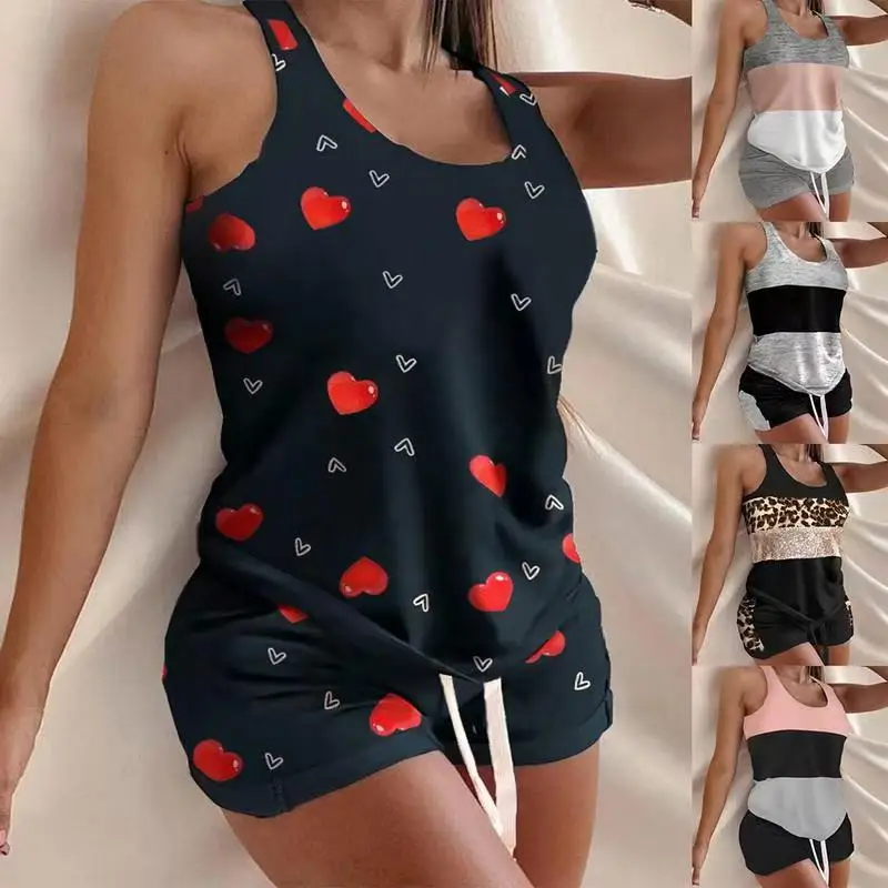 

Pyjamas Women Sets Love Print Women's Pajamas Set Stretch Sexy Lingerie Sleepwear Pajamas Home Wear Nightwear Clothing G2563