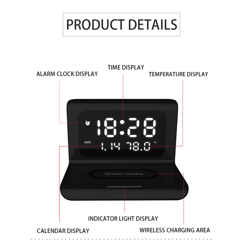 

Alarm Clock Bedroom Warm Light Night Desk LED Digital USB Wireless Charger 10W Wireless Charger For IPhone 11 For Samsung S10