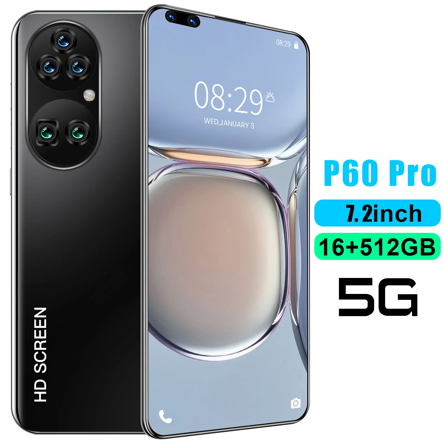 

7.2 Inch P60 Pro 16GB+512GB 5600mAh 40+48MP Dual SIM+Micro SD 10 Core 5G Smartphones Face Unlock Andriod 11 Mobilephones MTK6889