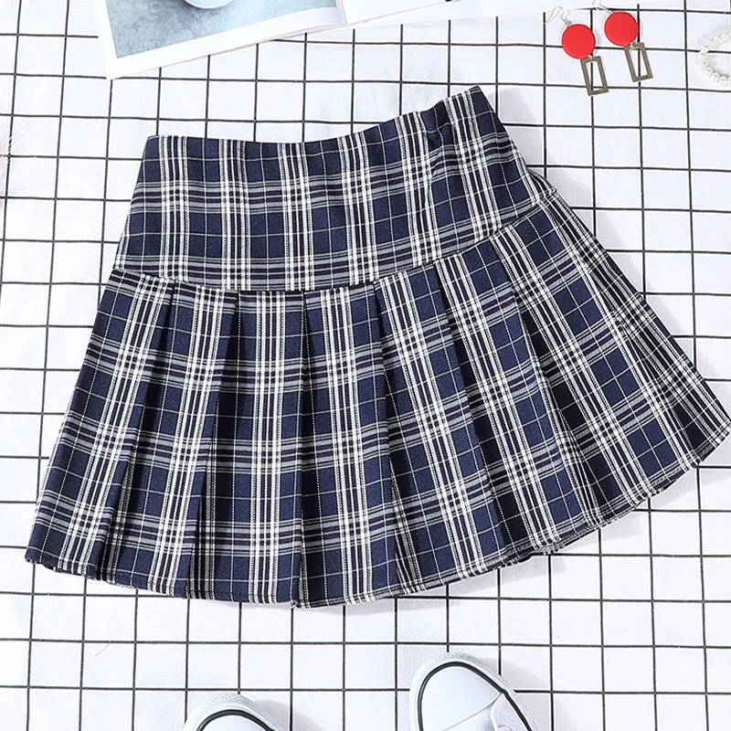 

Slim Waist Pleated Skirt Womens High Waist Mini Skirts New Summer Female Plaid Skirts Casual A-Line Women's Girls Short Skirt