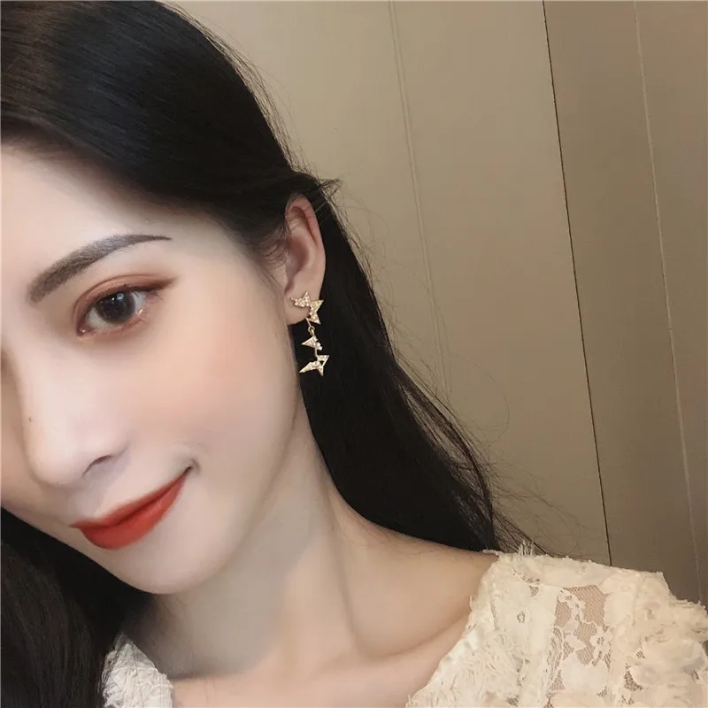 Meteor South Korea Micro Crystal Set Super Shiny Biling Ear Stud Elegant Simple Earrings Women's Jewelry | Украшения и