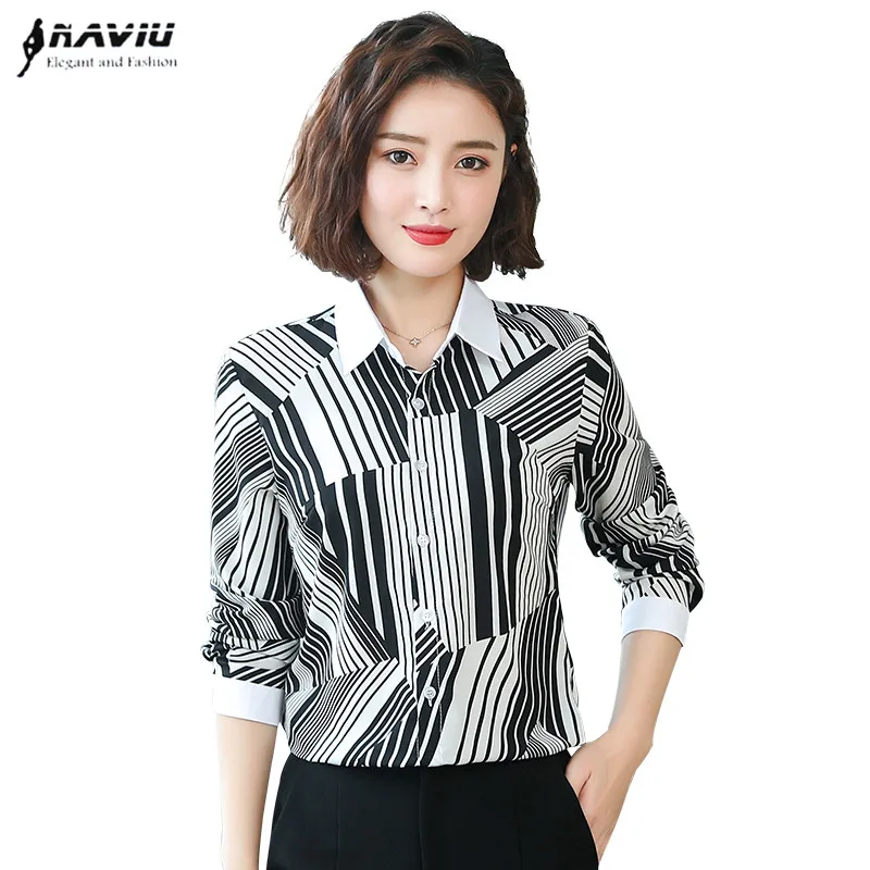 Элегантная женская рубашка в полоску новинка весны 2019 свободные шифоновые